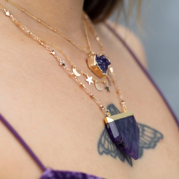 CHUNKY Amethyst third eye chakra pendant necklace - Picture 2 of 4